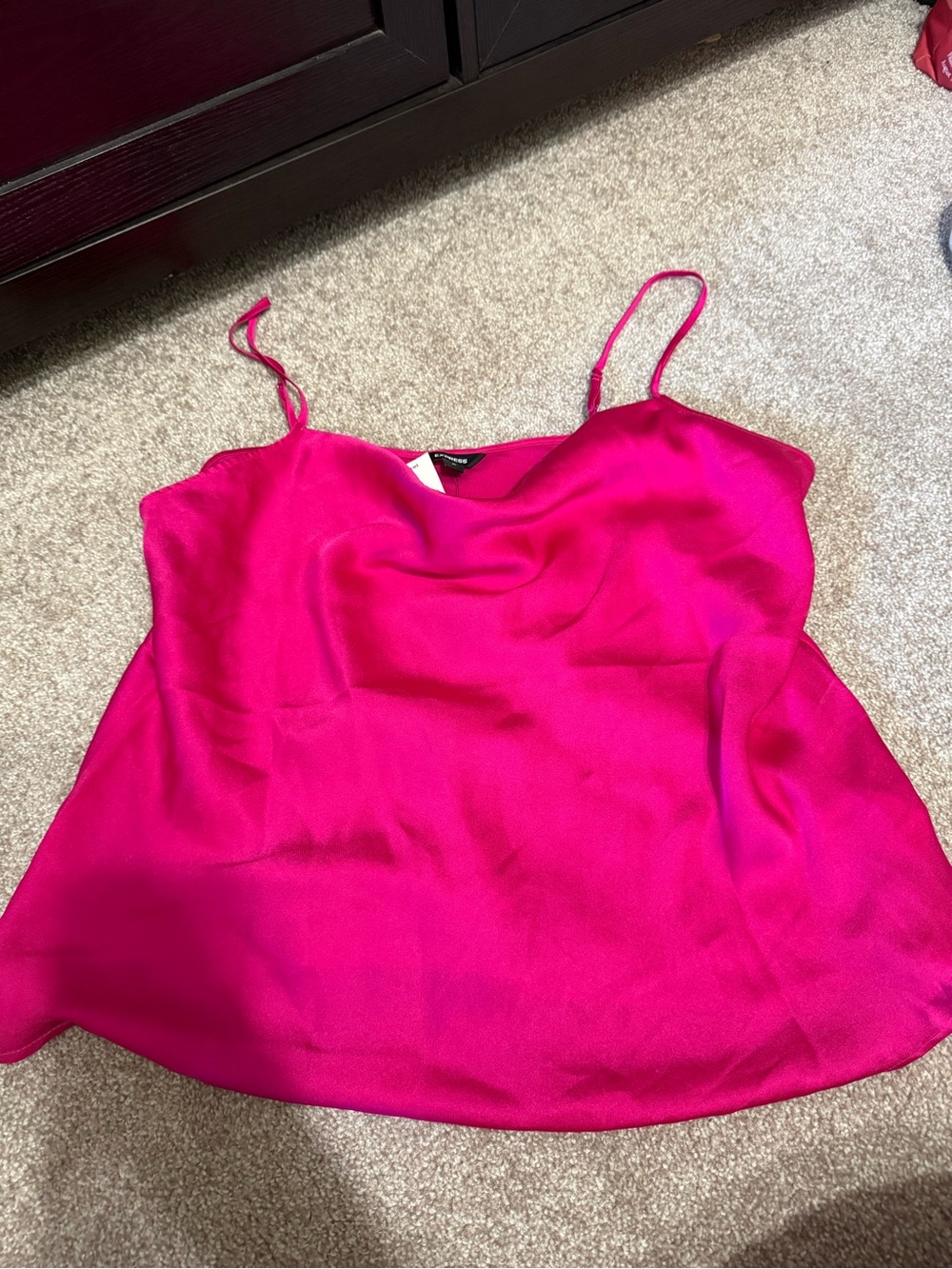 Express Satin Cowl Neck Spaghetti Strap Tank - Hot Pink